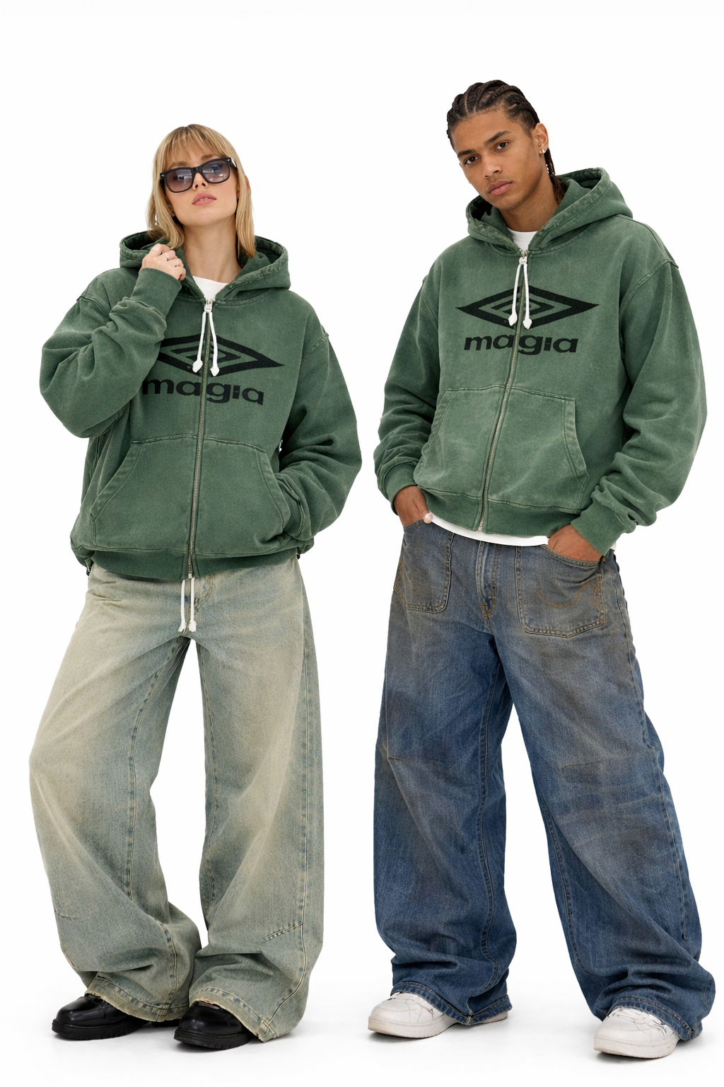 Magla Green Thermal Zip Hoodie