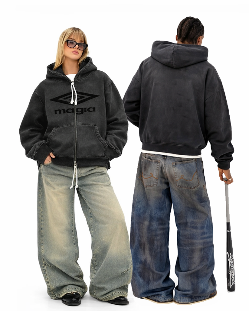Magla Black Thermal Zip Hoodie